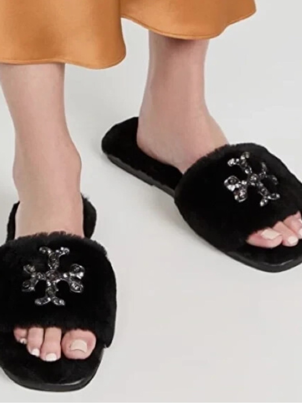 Tory Burch Jeweled Shearling Slides Sandals Slippers